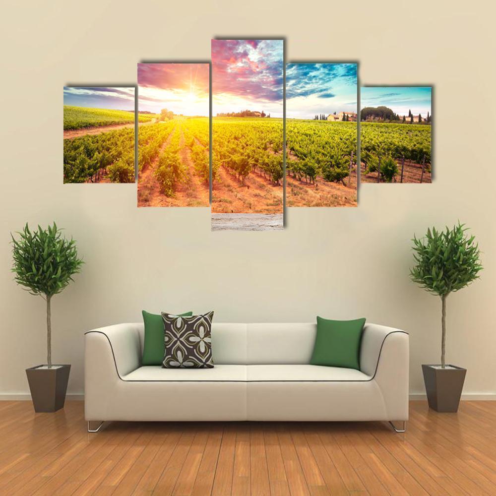 Landscape Of Tuscany With Desk Of Yellow Wood Nature Canvas Wall Art