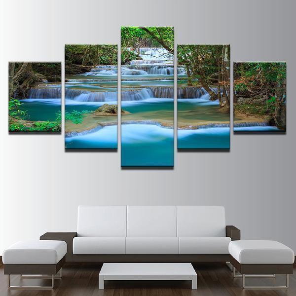 Landscape River Waterfall Trees Creek Mountain Stream Nature Canvas Wall Art