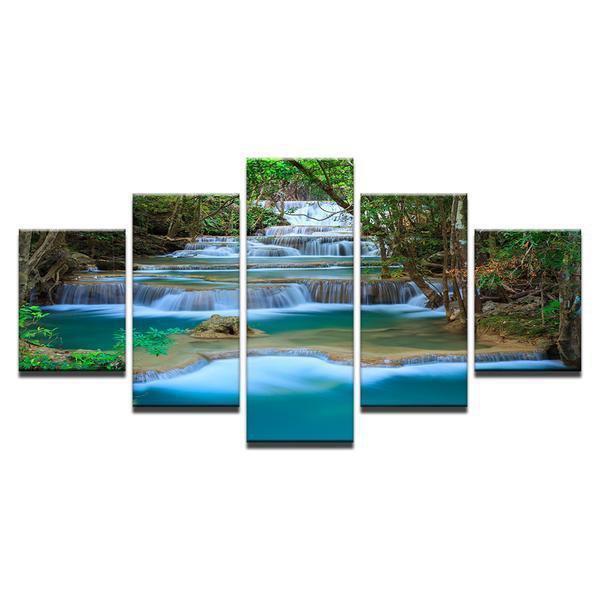 Landscape River Waterfall Trees Creek Mountain Stream Nature Canvas Wall Art