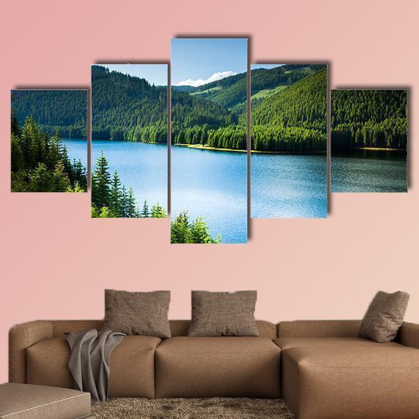 Landscape With A Lake In The Mountains And Pine Forests Nature Canvas Wall Art
