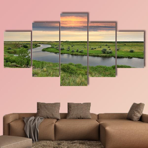 Landscape With River In Steppe Nature Canvas Wall Art