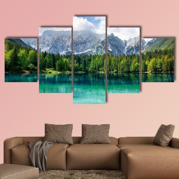 Landscape With Turquoise Lake Forest And Mountains Nature Canvas Wall Art