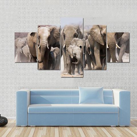 Large Herd Of Elephants 1 Animal Canvas Wall Art