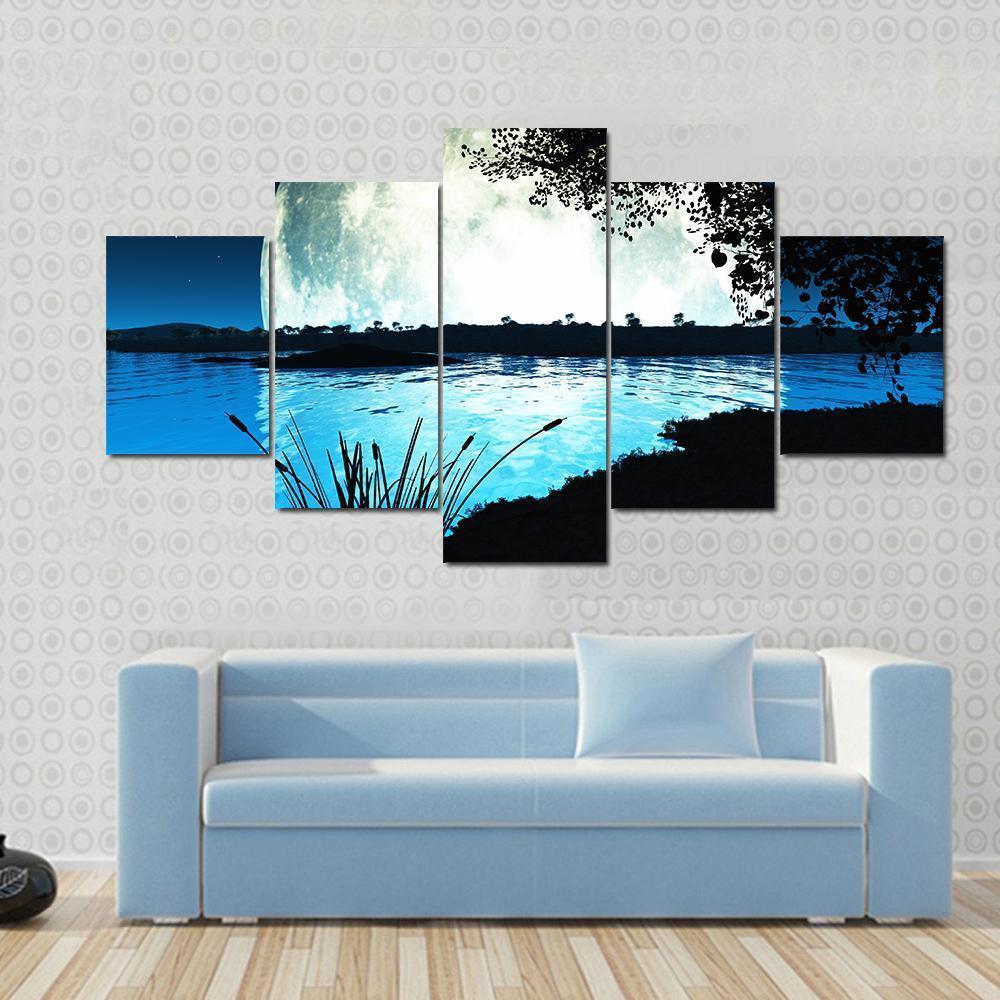 Large Moon On Alien Planet Nature Canvas Wall Art