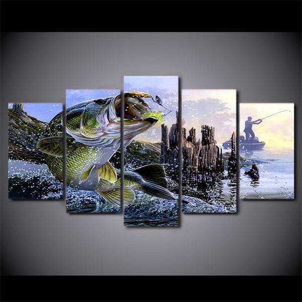 Large Mouth Bass Fish Fishing Canvas Wall Art