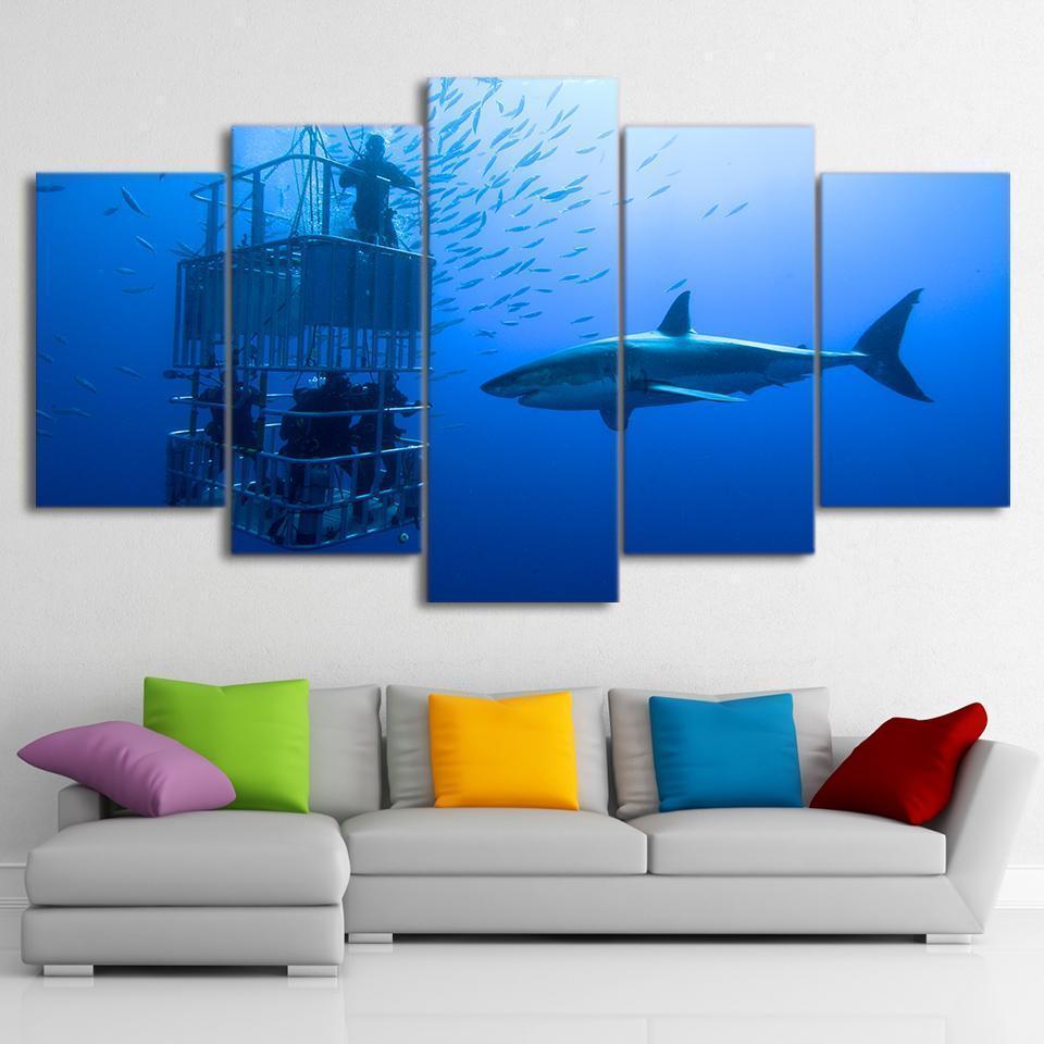 Large Shark Painting Deep Blue Seaocean Canvas Wall Art