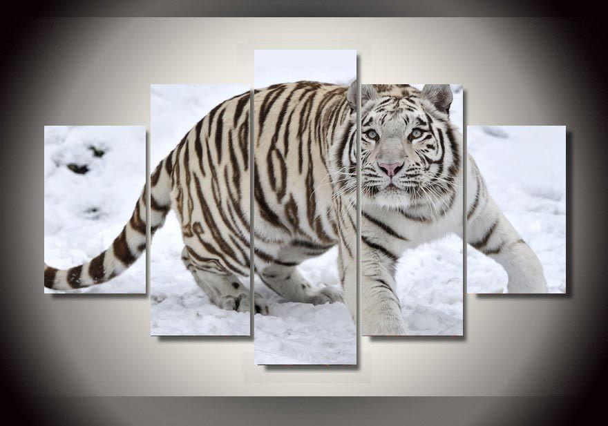 Large White Tiger In Snow Animal Canvas Wall Art