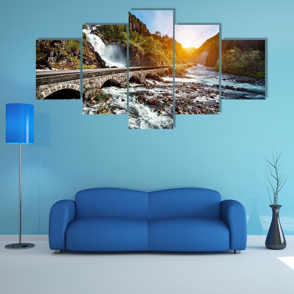 Latefossen Waterfall Odda In Norway Nature Canvas Wall Art