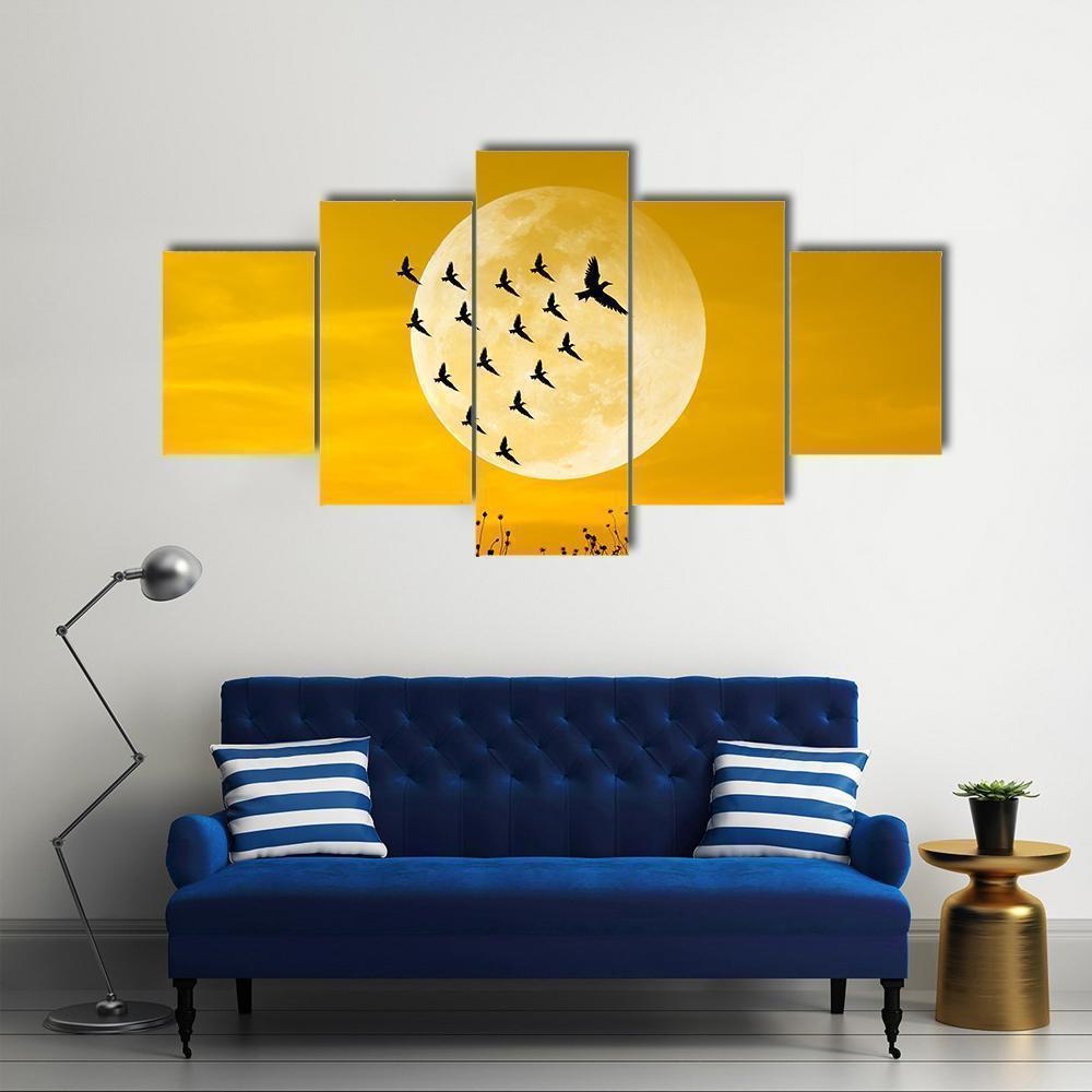 Leadership Concept With Moon And Birds Nature Canvas Wall Art