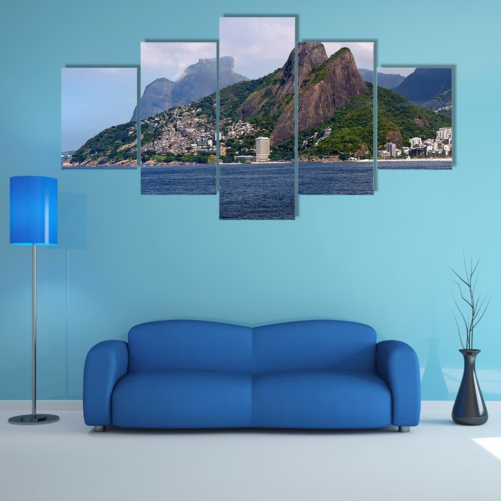 Leblon And The Mountain Dois Irmao In Brazil Nature Canvas Wall Art