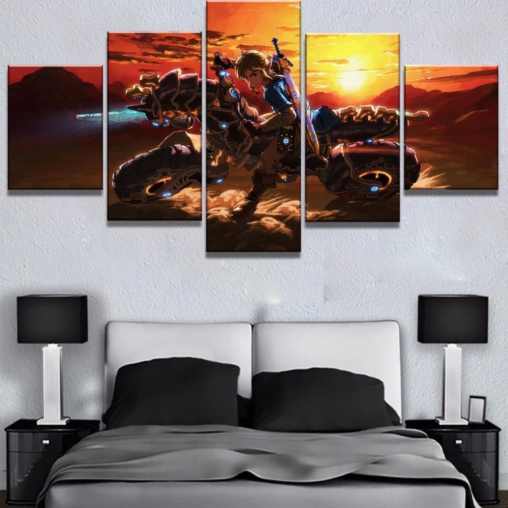 Legend Of Zelda Biking On Sunset Gaming Canvas Wall Art