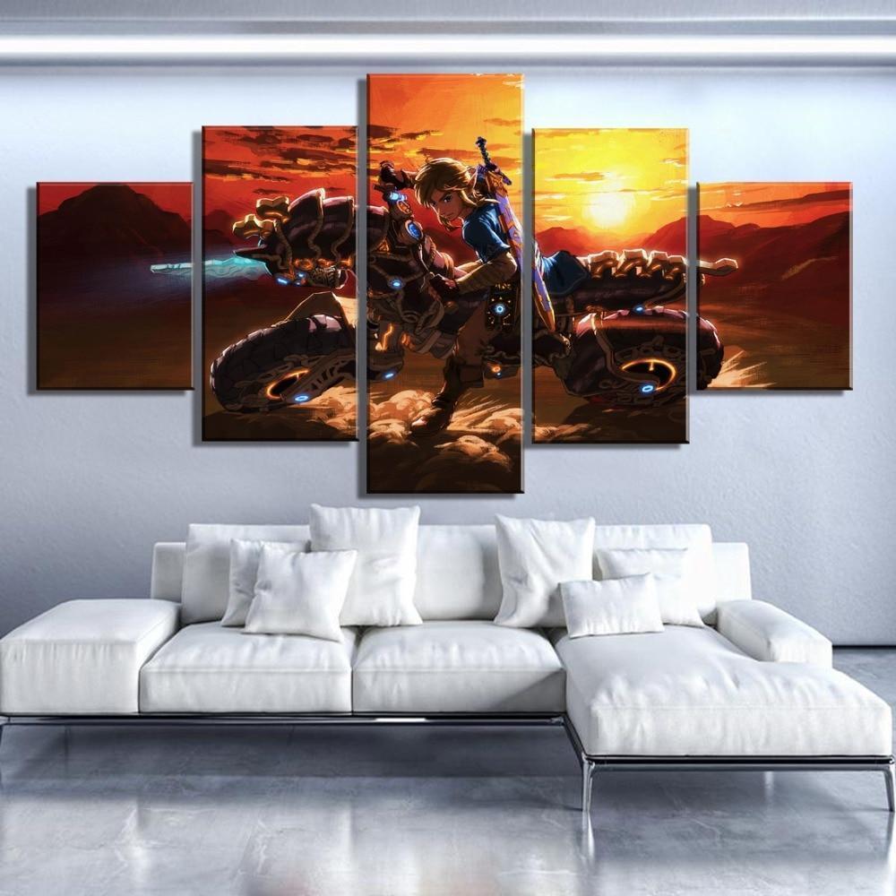 Legend Of Zelda Biking On Sunset Gaming Canvas Wall Art