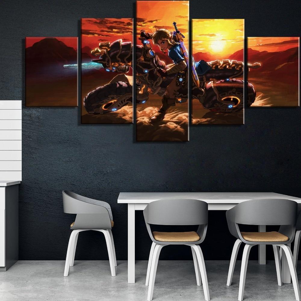 Legend Of Zelda Biking On Sunset Gaming Canvas Wall Art
