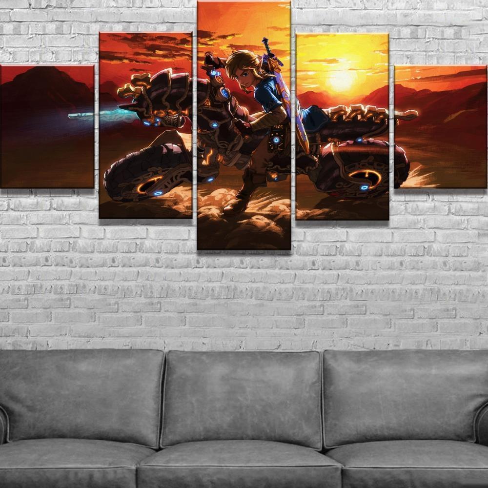 Legend Of Zelda Biking On Sunset Gaming Canvas Wall Art