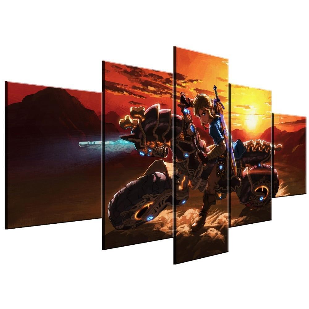 Legend Of Zelda Biking On Sunset Gaming Canvas Wall Art