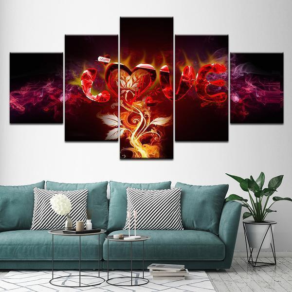 Letters Love Fire Flower Abstract Canvas Wall Art