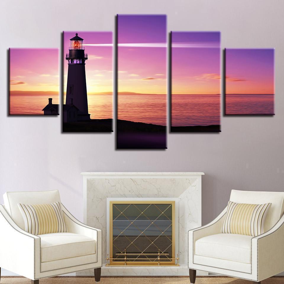 Lighthouse At Sunset Nature Canvas Wall Art