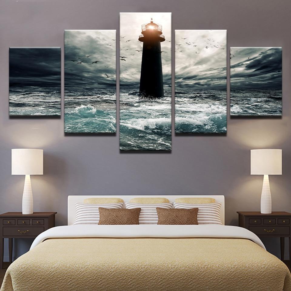 Lighthouse On The Sea Nature Canvas Wall Art