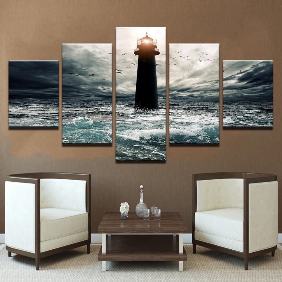 Lighthouse On The Sea Nature Canvas Wall Art