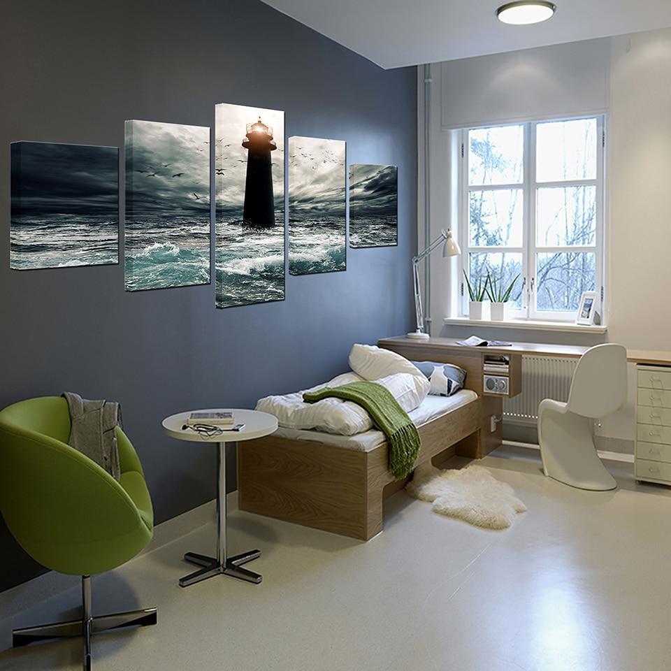 Lighthouse On The Sea Nature Canvas Wall Art