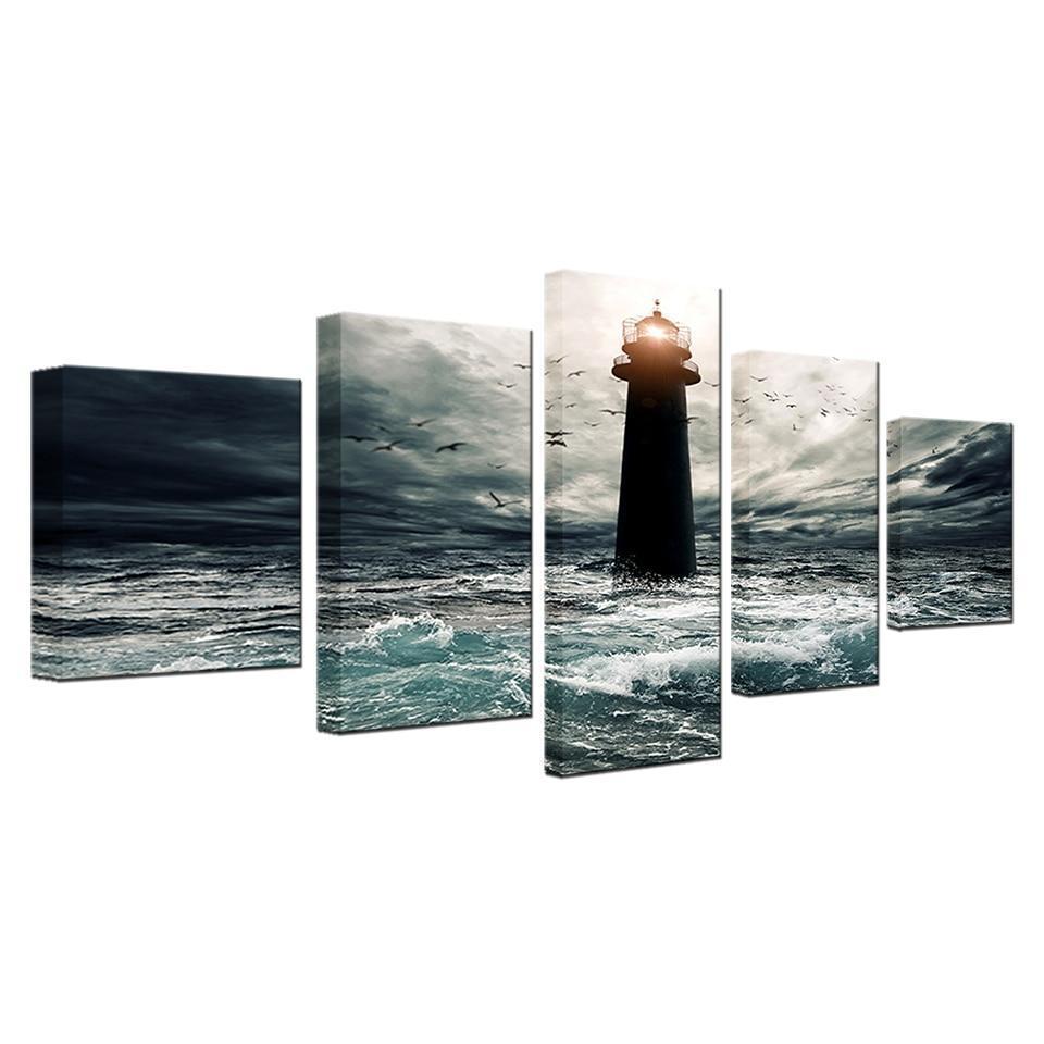 Lighthouse On The Sea Nature Canvas Wall Art