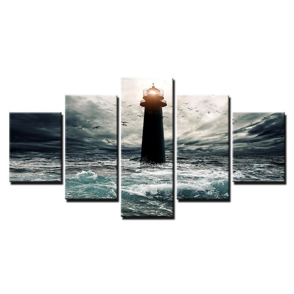 Lighthouse On The Sea Nature Canvas Wall Art