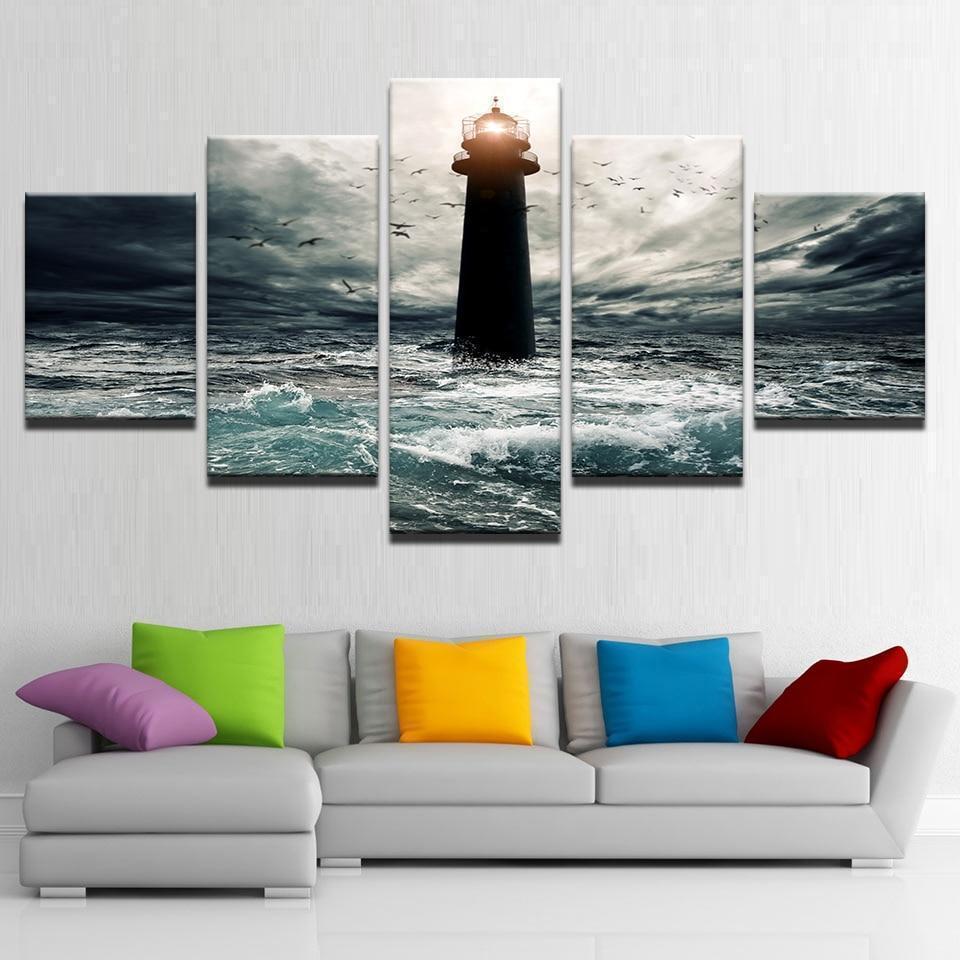 Lighthouse On The Sea Nature Canvas Wall Art
