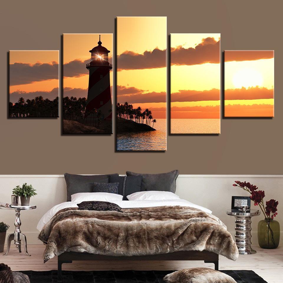 Lighthouse Sunset Landscape Canvas Wall Art