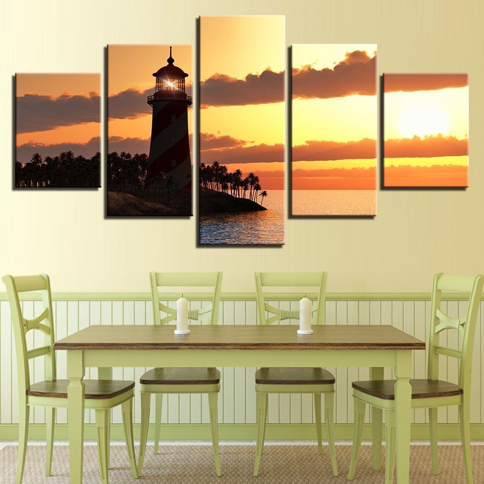 Lighthouse Sunset Landscape Canvas Wall Art