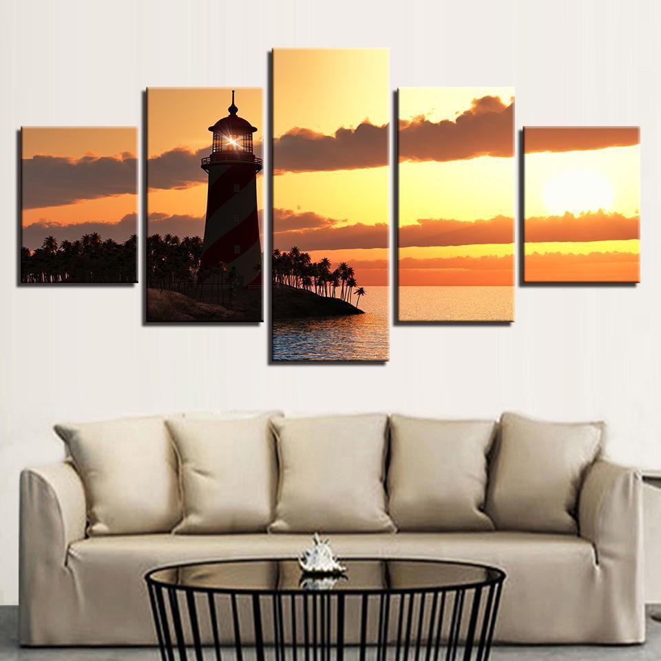 Lighthouse Sunset Landscape Canvas Wall Art