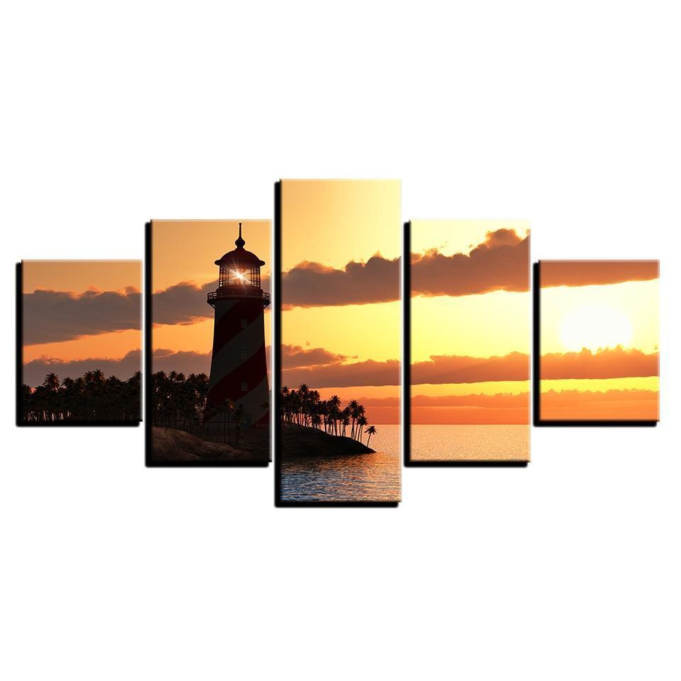 Lighthouse Sunset Landscape Canvas Wall Art