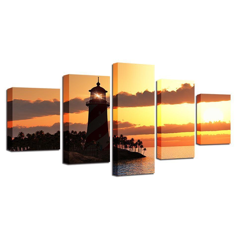 Lighthouse Sunset Landscape Canvas Wall Art