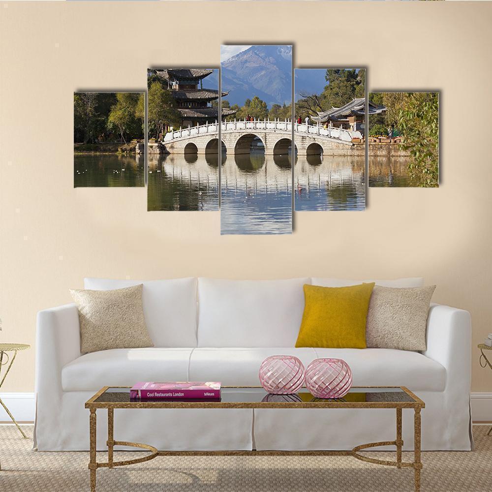 Lijiang Old Town And Jade Dragon Snow Mountain Nature Canvas Wall Art