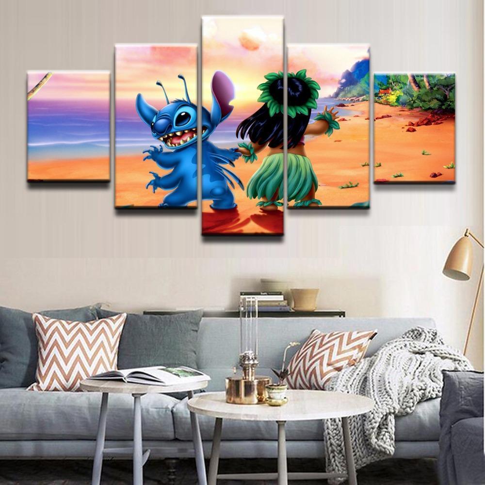 Lilo &amp;amp; Stitch On The Beach Movie Canvas Wall Art
