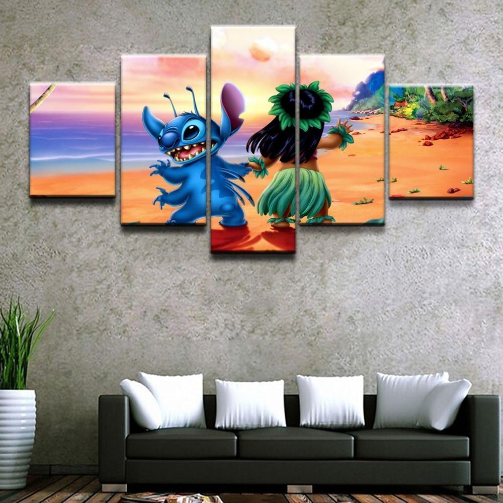 Lilo &amp;amp; Stitch On The Beach Movie Canvas Wall Art
