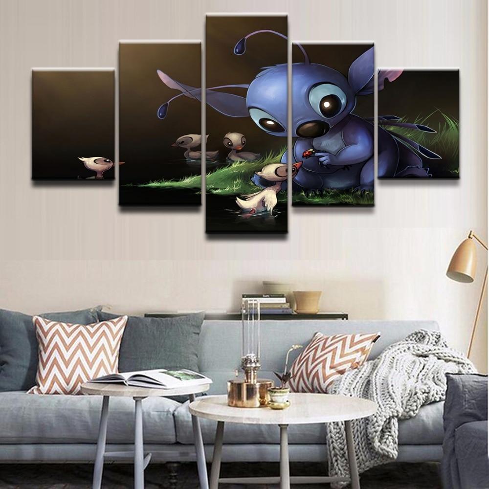Lilo &amp;amp; Stitch With The Ducklings Movie Canvas Wall Art