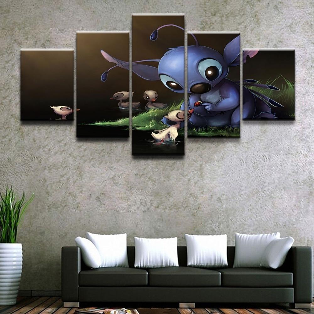 Lilo &amp;amp; Stitch With The Ducklings Movie Canvas Wall Art