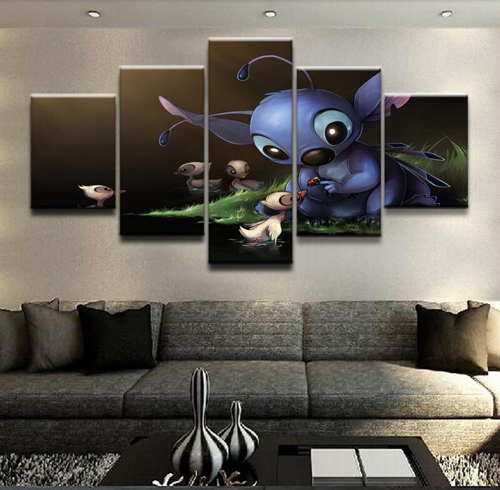 Lilo &amp;amp; Stitch With The Ducklings Movie Canvas Wall Art