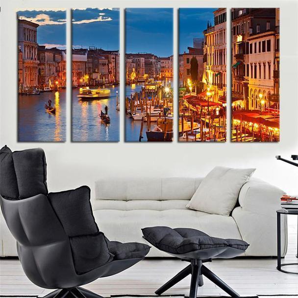 Limited Edition Venice Gondola River Night Scene Nature Canvas Wall Art