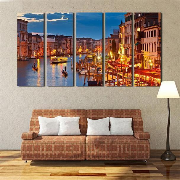 Limited Edition Venice Gondola River Night Scene Nature Canvas Wall Art