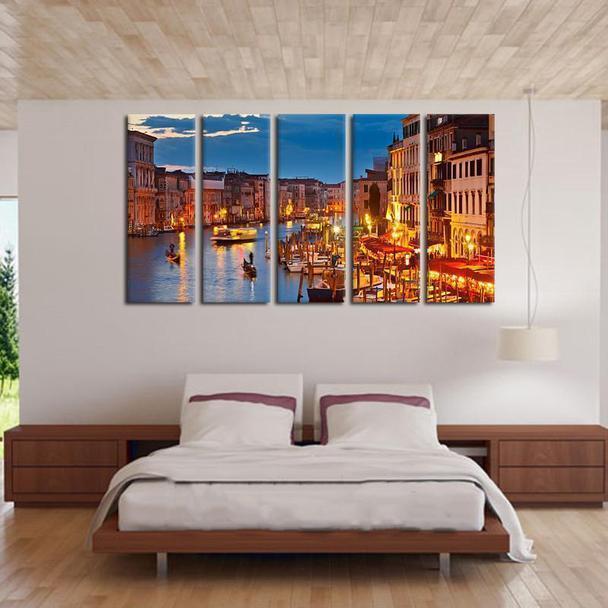 Limited Edition Venice Gondola River Night Scene Nature Canvas Wall Art