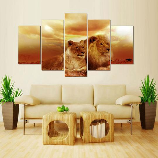 Lion And Lioness 2 Animal Canvas Wall Art
