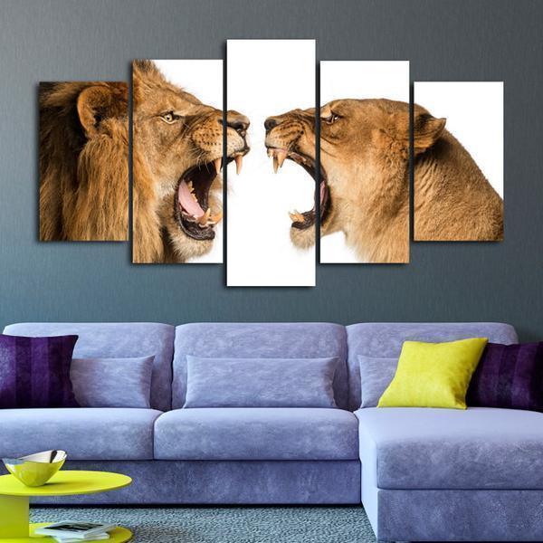Lion And Lioness Animal Canvas Wall Art