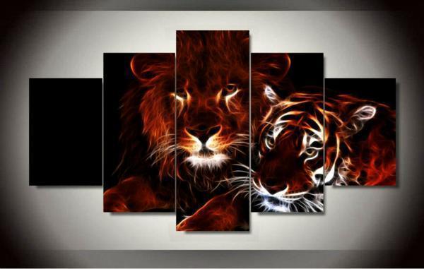 Lion And Tiger Animal Canvas Wall Art
