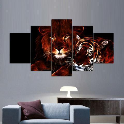 Lion And Tiger Animal Canvas Wall Art