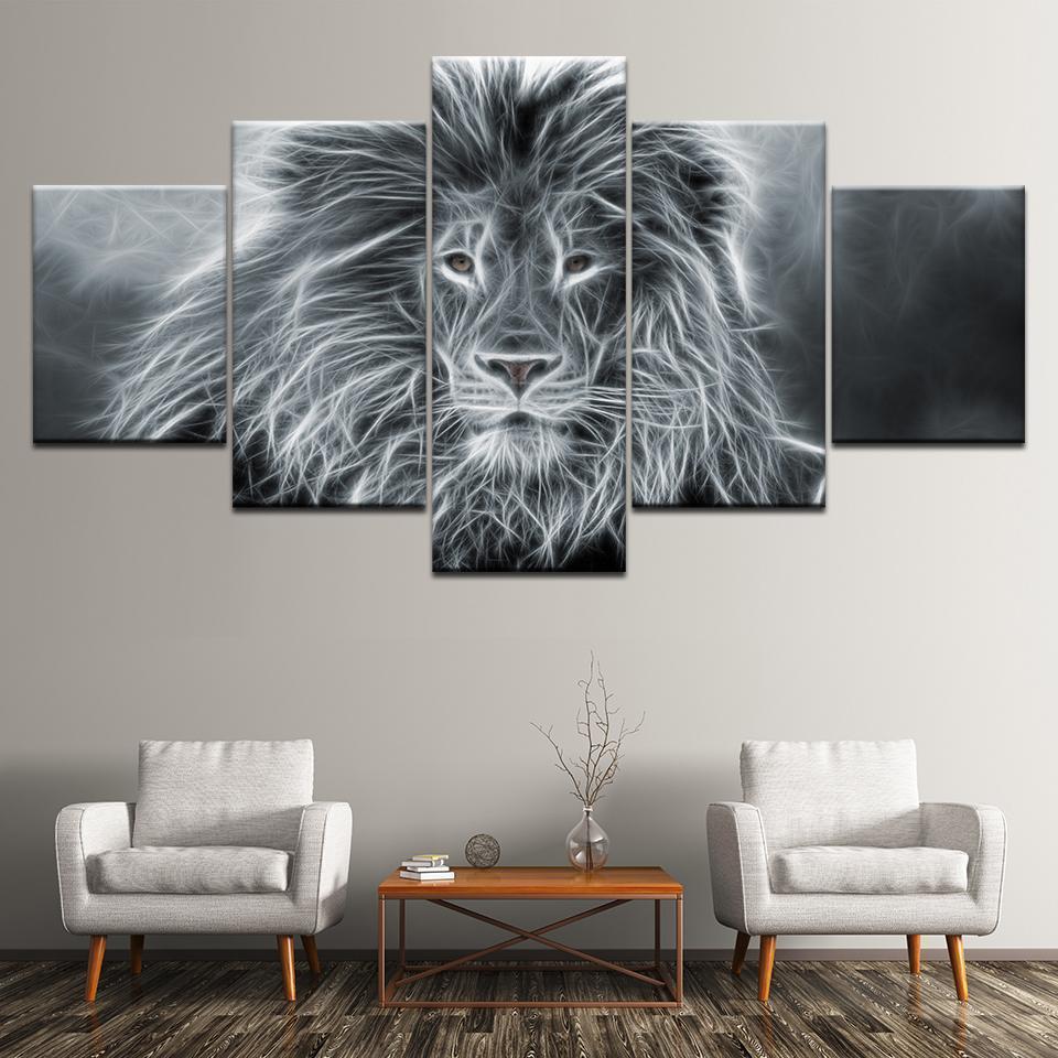 Lion Animal Abstract Black And White Animal Canvas Wall Art