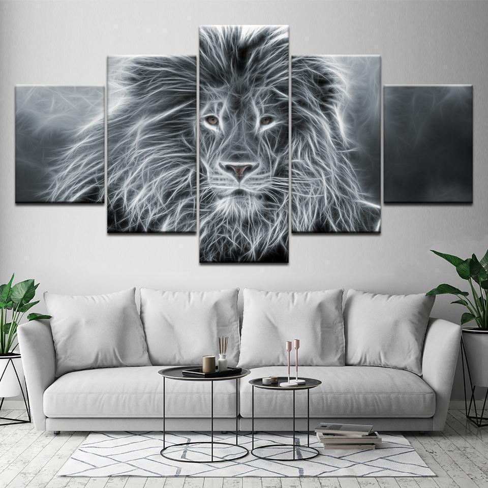 Lion Animal Abstract Black And White Animal Canvas Wall Art