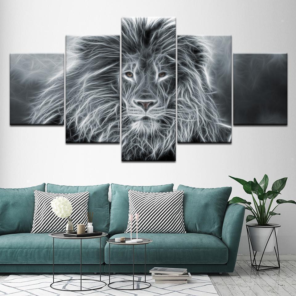 Lion Animal Abstract Black And White Animal Canvas Wall Art