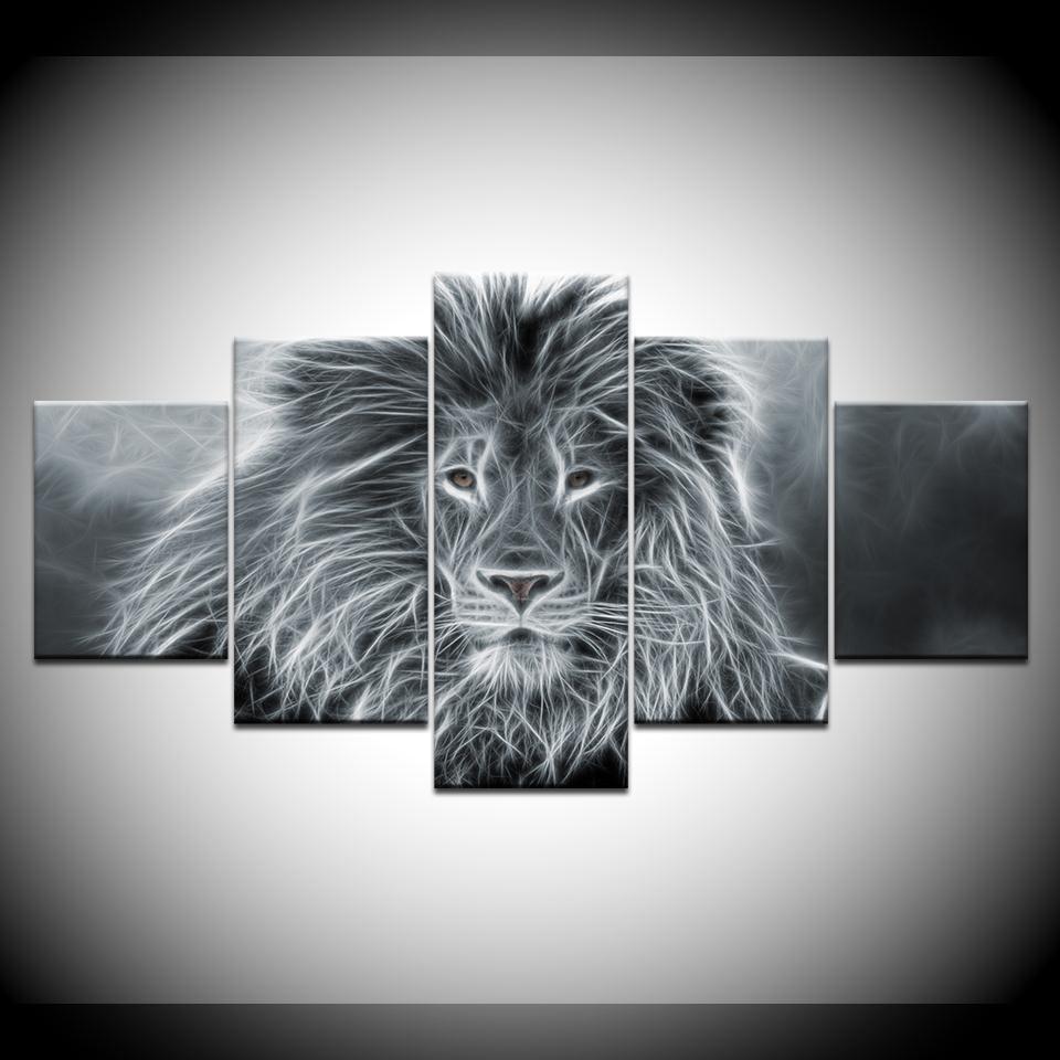 Lion Animal Abstract Black And White Animal Canvas Wall Art