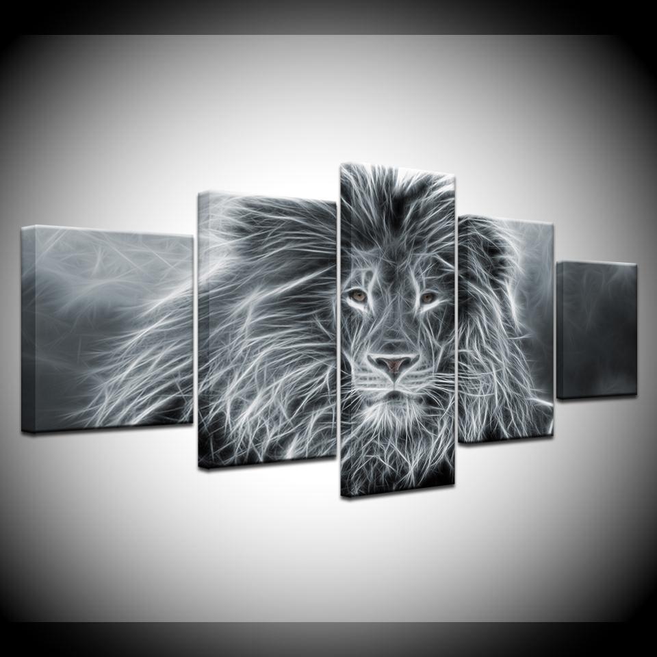 Lion Animal Abstract Black And White Animal Canvas Wall Art